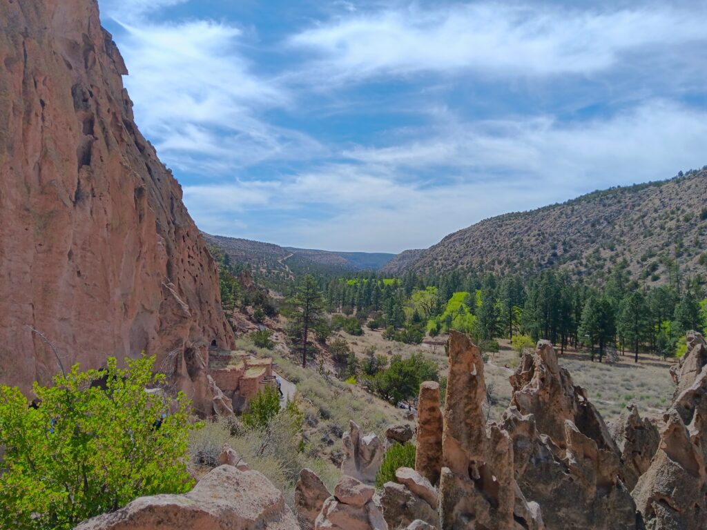 View looking down the canyon at Bandelier National Monument