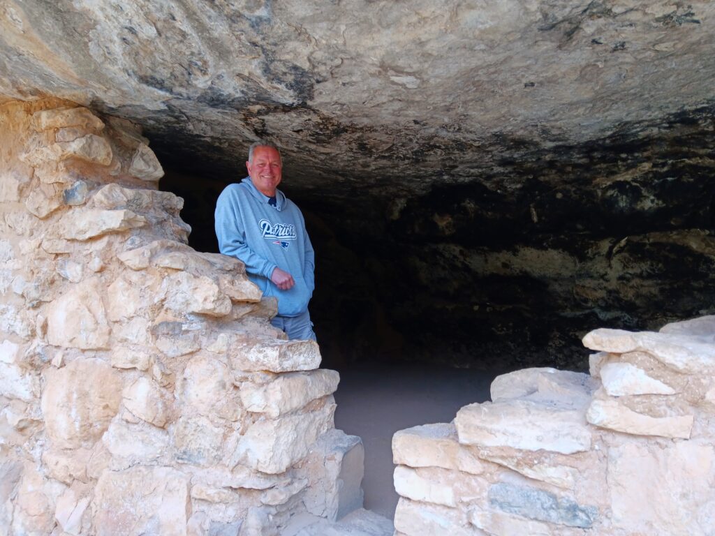 Steve in cliff dwelling at Walnut Canyon National Monument