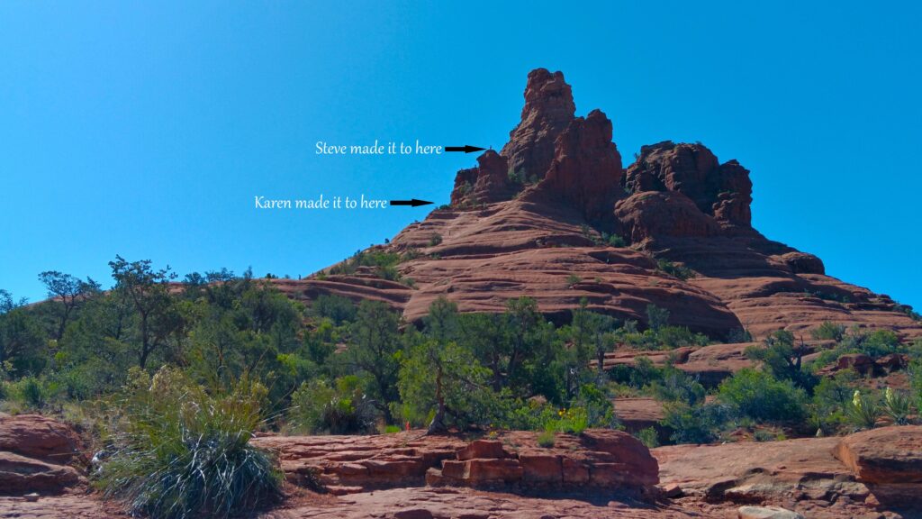 Picture of Bell Mountain with arrows to show how far Karen and Steve made it