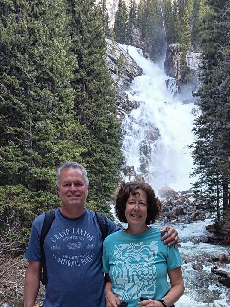 Karen and Steve at Hidden Falls, Grand Teton National Park